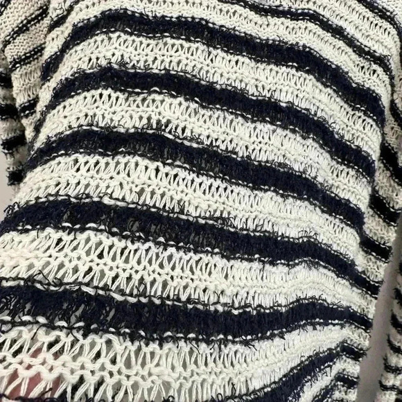 Free People Judy  Punk Loose Knit Oversized Striped Boho Sweater Navy Women's XS - Picture 7 of 11